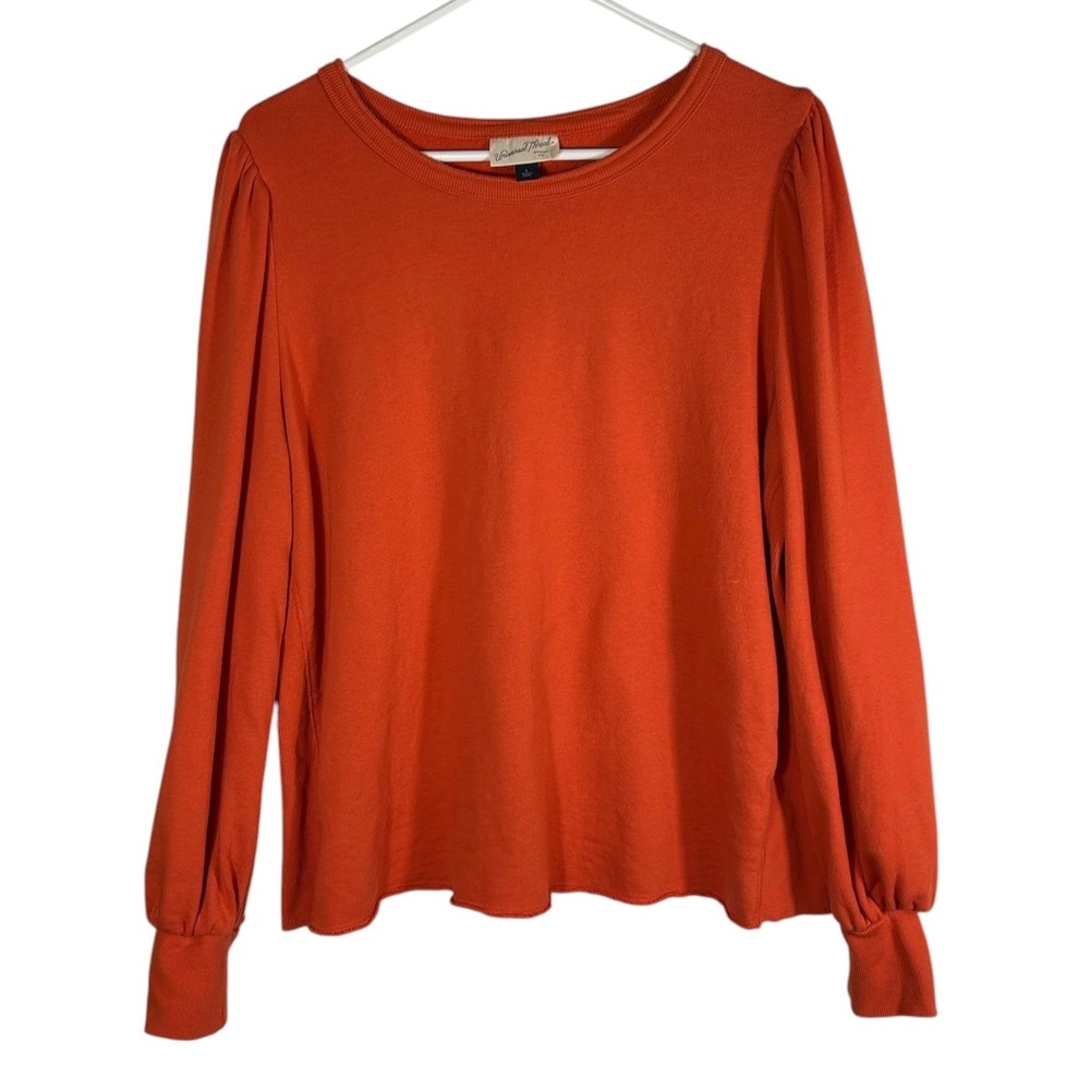 Universal Thread Womens L Burnt Orange Puff Sleeve Sweatshirt Raw Hem Terry